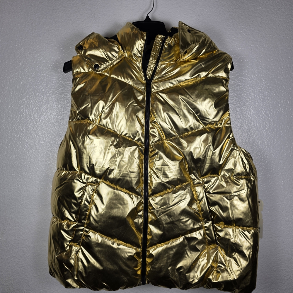 Love And Sport Puffer Vest‎ With Hood Gold Women's Size XXL